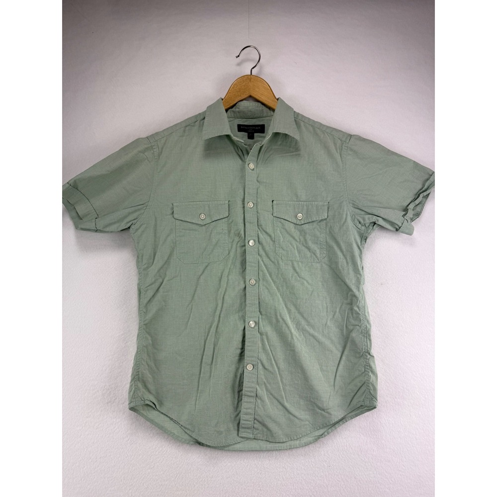 Banana Republic Shirt Mens Small Green Short Sleeve Stretch Button Down Utility